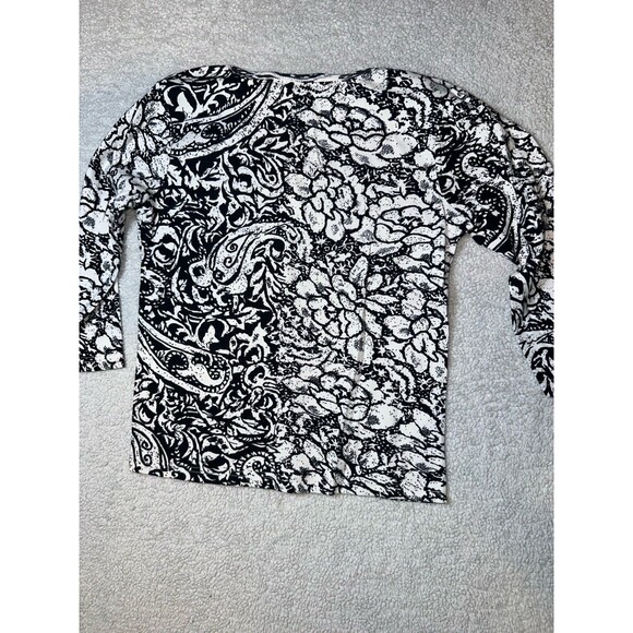 Take Two Sequined Black And White Top, Floral Print, 3/4 Sleeve Tee Shirt, Y2K M - Picture 2 of 6